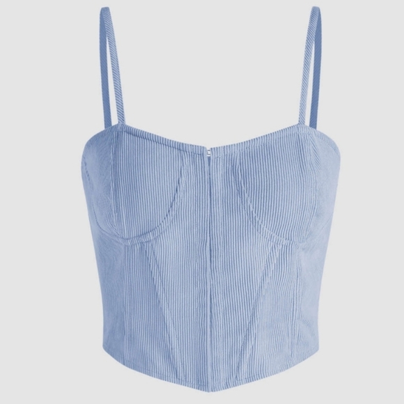 Cider Tops - CIDER blue Solid Corduroy Crop Corsets Top size M